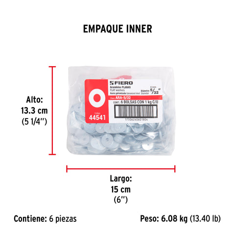 Bolsa de 1 kilo arandelas planas galvanizadas 5/32', FIERO | ARA-5/32 | 44541
