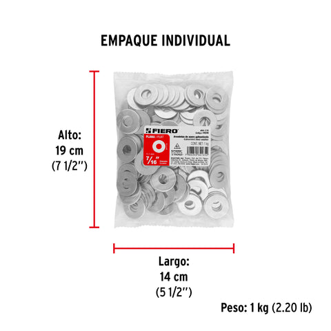 Bolsa de 1 kilo arandelas planas galvanizadas 7/16', FIERO | ARA-7/16 | 44546