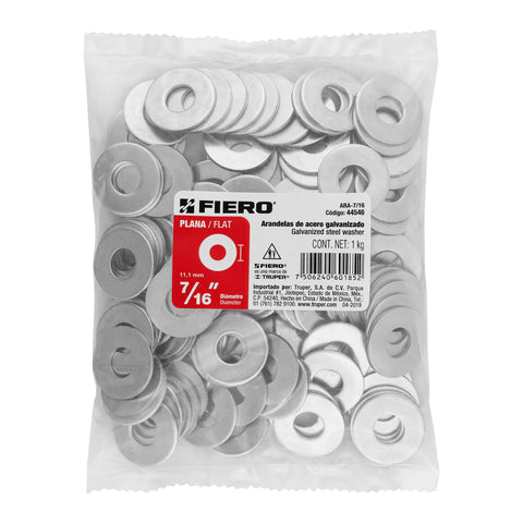 Bolsa de 1 kilo arandelas planas galvanizadas 7/16', FIERO | ARA-7/16 | 44546