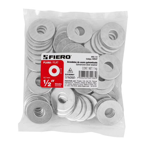 Bolsa de 1 kilo arandelas planas galvanizadas 1/2', FIERO | ARA-1/2 | 44547