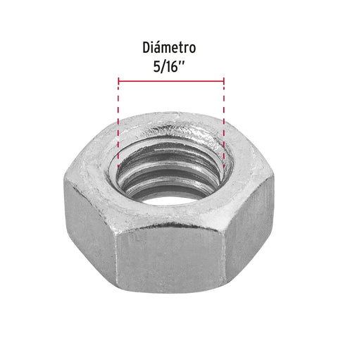 Bolsa con 150 tuercas 5/16' hexagonales de acero galvanizado | TUE-5/16 | 44549