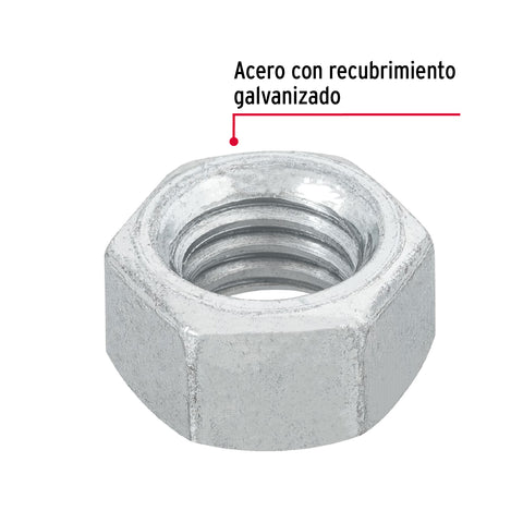 Bolsa con 100 tuercas 3/8' hexagonales de acero galvanizado | TUE-3/8 | 44550