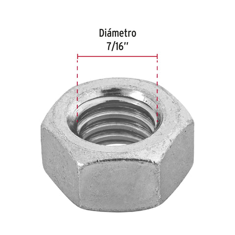 Bolsa con 60 tuercas 7/16' hexagonales de acero galvanizado | TUE-7/16 | 44551