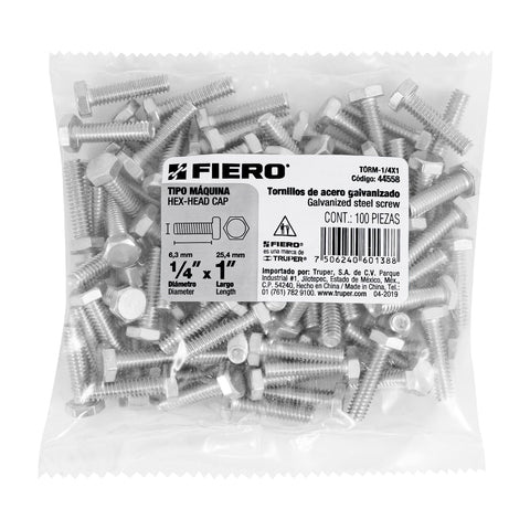 Bolsa con 100 tornillos 1/4' x 1' tipo máquina, FIERO | TORM-1/4X1 | 44558