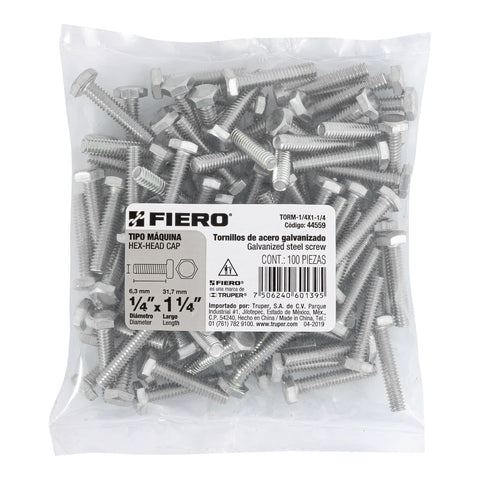 Bolsa con 100 tornillos 1/4' x 1-1/4' tipo máquina, FIERO | TORM-1/4X1-1/4 | 44559