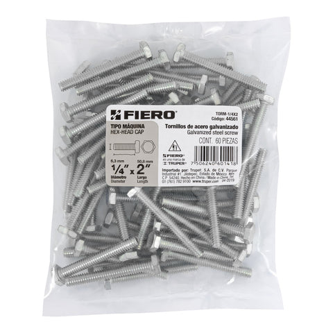 Bolsa con 60 tornillos 1/4' x 2' tipo máquina, FIERO | TORM-1/4X2 | 44561