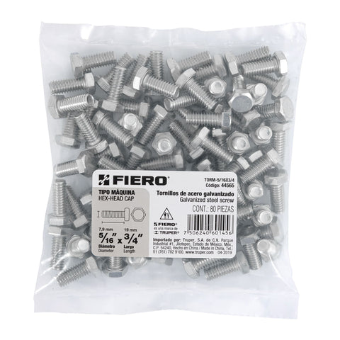 Bolsa con 80 tornillos 5/16' x 3/4' tipo máquina, FIERO | TORM-5/16X3/4 | 44565