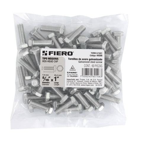 Bolsa con 60 tornillos 5/16' x 1' tipo máquina, FIERO | TORM-5/16X1 | 44566