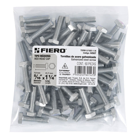 Bolsa con 60 tornillos 5/16' x 1-1/4' tipo máquina, FIERO | TORM-5/16X1-1/4 | 44567