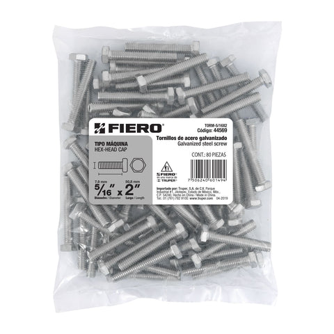 Bolsa con 80 tornillos 5/16' x 2' tipo máquina, FIERO | TORM-5/16X2 | 44569