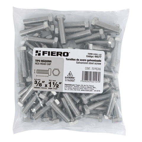 Bolsa con 70 tornillos 3/8' x 1-1/2' tipo máquina, FIERO | TORM-3/8X1-1/2 | 44577