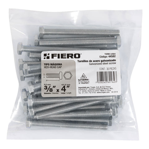 Bolsa con 30 tornillos 3/8' x 4' tipo máquina, FIERO | TORM-3/8X4 | 44582