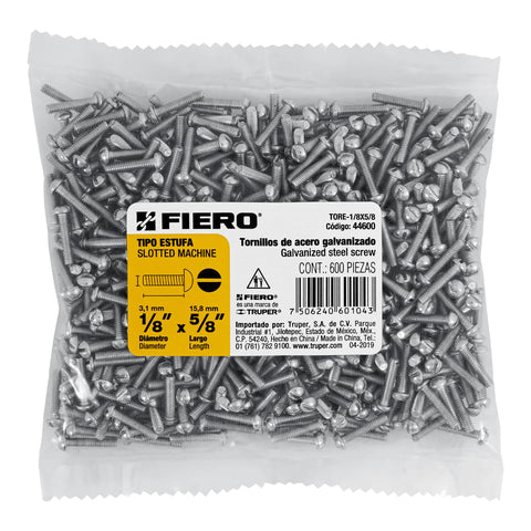 Bolsa con 600 tornillos 1/8' x 5/8' tipo estufa, FIERO | TORE-1/8X5/8 | 44600