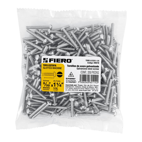 Bolsa con 250 tornillos 5/32' x 1-1/4' tipo estufa, FIERO | TORE-5/32X1-1/4 | 44610