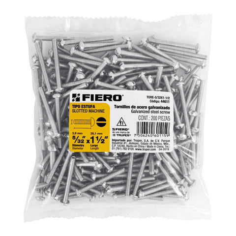 Bolsa con 200 tornillos 5/32' x 1-1/2' tipo estufa, FIERO | TORE-5/32X1-1/2 | 44611