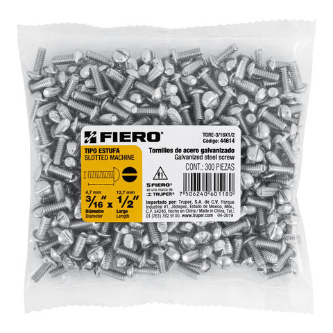 Bolsa con 300 tornillos 3/16' x 1/2' tipo estufa, FIERO | TORE-3/16X1/2 | 44614