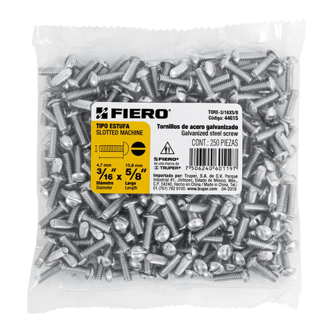 Bolsa con 250 tornillos 3/16' x 5/8' tipo estufa, FIERO | TORE-3/16X5/8 | 44615