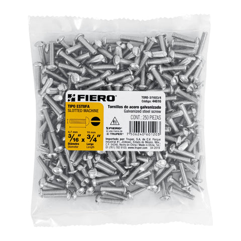Bolsa con 250 tornillos 3/16' x 3/4' tipo estufa, FIERO | TORE-3/16X3/4 | 44616