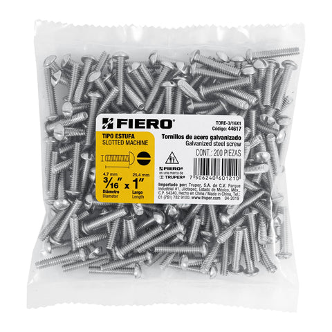 Bolsa con 200 tornillos 3/16' x 1' tipo estufa, FIERO | TORE-3/16X1 | 44617