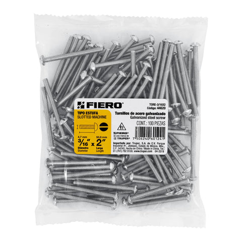 Bolsa con 100 tornillos 3/16' x 2' tipo estufa, FIERO | TORE-3/16X2 | 44620