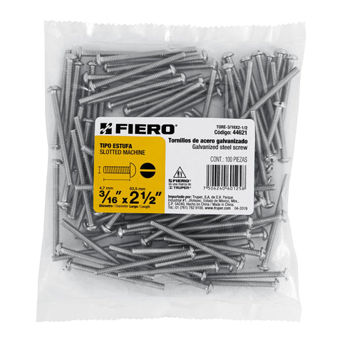 Bolsa con 100 tornillos 3/16' x 2-1/2' tipo estufa, FIERO | TORE-3/16X2-1/2 | 44621