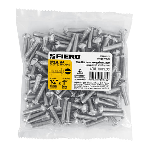 Bolsa con 100 tornillos 1/4' x 1' tipo estufa, FIERO | TORE-1/4X1 | 44626