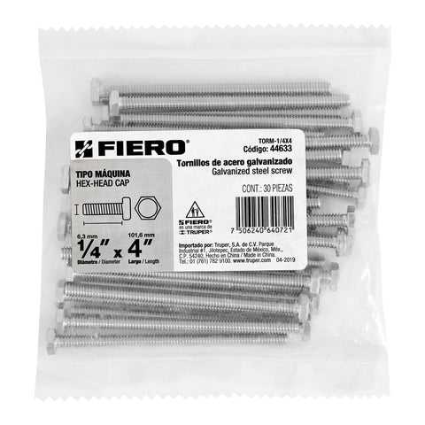 Bolsa con 30 tornillos 1/4' x 4' tipo máquina, FIERO | TORM-1/4X4 | 44633