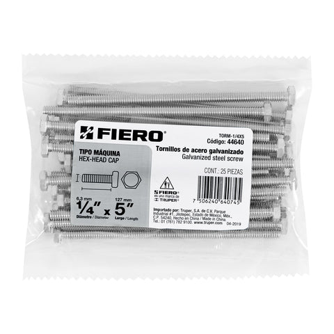 Bolsa con 25 tornillos 1/4' x 5' tipo máquina, FIERO | TORM-1/4X5 | 44640