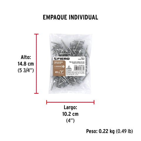 Bolsa con 100 pijas cabeza cruz, punta de broca 1', FIERO | PIBR-1C | 44647