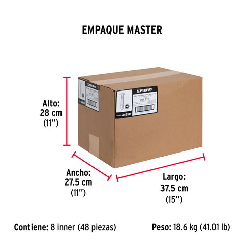 Bolsa con 100 pijas cabeza cruz, punta de broca 2', FIERO | PIBR-2C | 44650