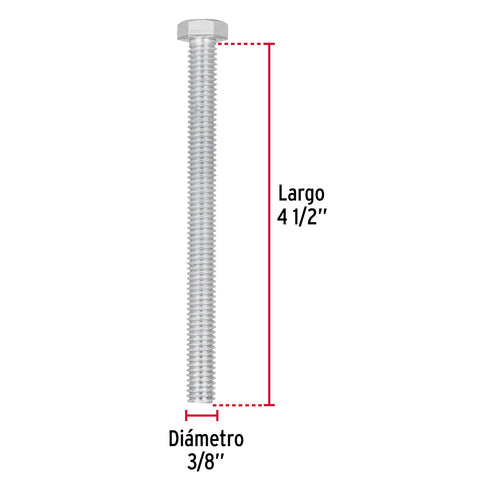 Bolsa con 15 tornillos 3/8' x 4-1/2' tipo máquina, FIERO | TORM-3/8X4-1/2 | 44651
