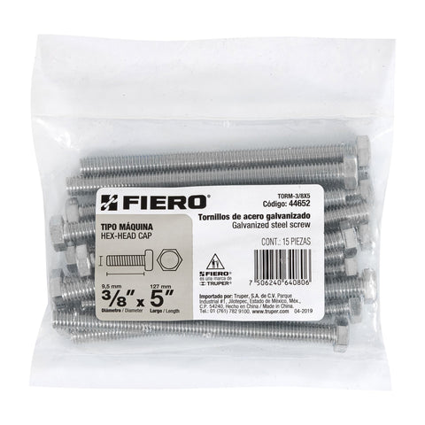 Bolsa con 15 tornillos 3/8' x 5' tipo máquina, FIERO | TORM-3/8X5 | 44652