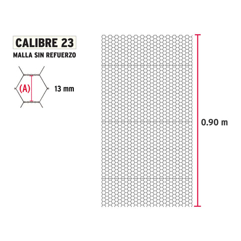 Rollo malla hexagonal cal.23, 0.90x 45m, abertura 13mm, 16kg | MAHE-1309 | 44655
