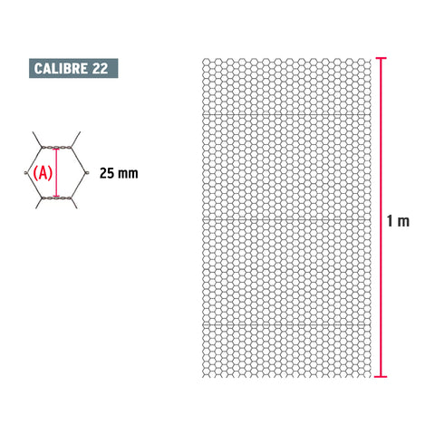 Rollo malla hexagonal cal.22, 1x 45m, abertura 25mm, 13kg | MAHE-2510 | 44656