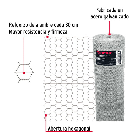 Rollo malla hexagonal cal.22, 1.2x 45m, abertura 25mm, 16kg | MAHE-2512 | 44657