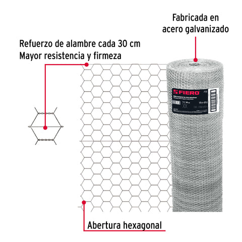 Rollo malla hexagonal cal.22, 1.5x 45m, abertura 25mm, 20kg | MAHE-2515 | 44658