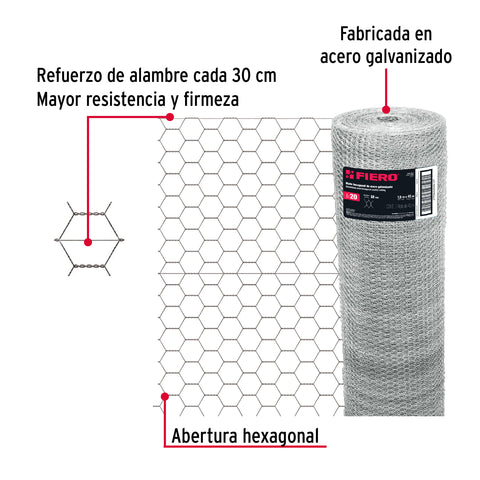 Rollo malla hexagonal cal.20, 1.5x 45m, abertura 38mm, 19kg | MAHE-3815 | 44660