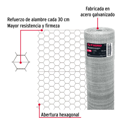 Rollo malla hexagonal cal.20, 1.75x 45m, abertura 38mm, 21kg | MAHE-3817 | 44661