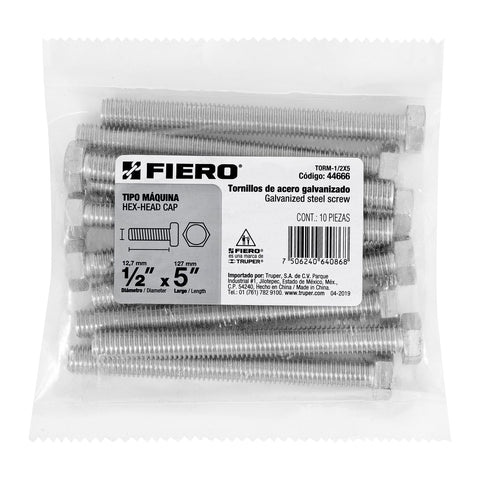 Bolsa con 10 tornillos 1/2' x 5' tipo máquina, FIERO | TORM-1/2X5 | 44666