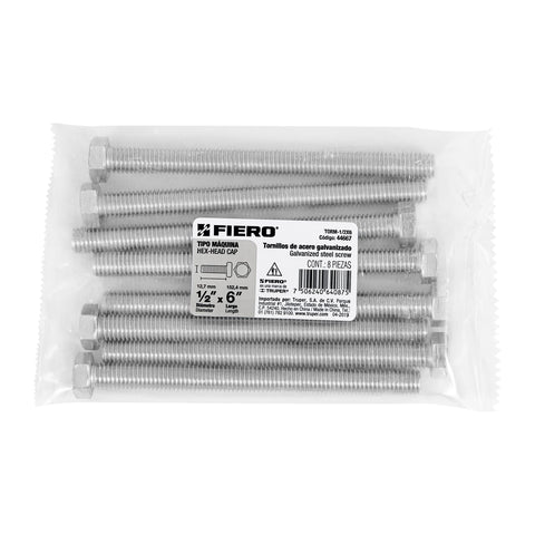 Bolsa con 8 tornillos 1/2' x 6' tipo máquina, FIERO | TORM-1/2X6 | 44667