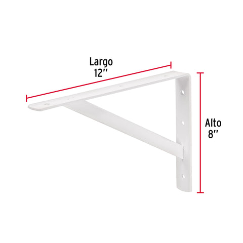 Ménsula de acero reforzada blanca 8 x 12', FIERO | MER-12B | 44670