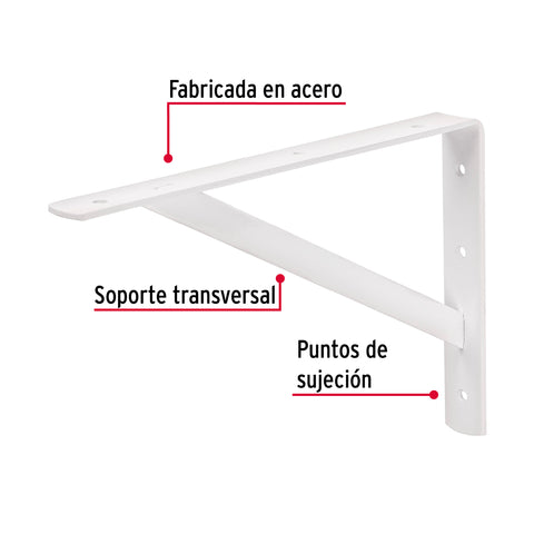 Ménsula de acero reforzada blanca 8 x 12', FIERO | MER-12B | 44670