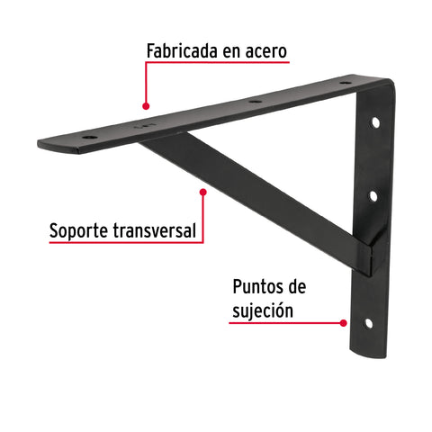 Ménsula de acero reforzada negra 8 x 12', FIERO | MER-12N | 44676