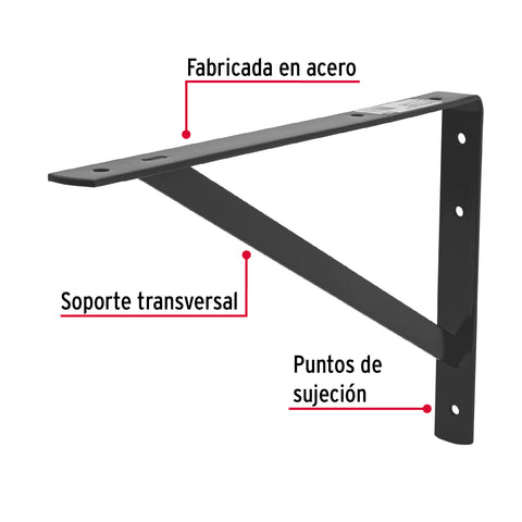 Ménsula de acero reforzada negra 10 x 16', FIERO | MER-16N | 44677
