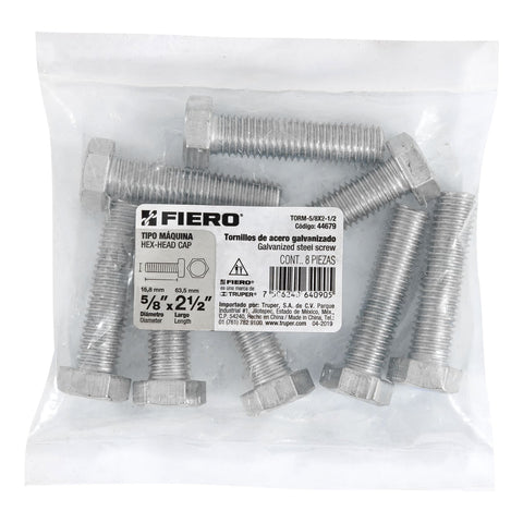 Bolsa con 8 tornillos 5/8' x 2-1/2' tipo máquina, FIERO | TORM-5/8X2-1/2 | 44679
