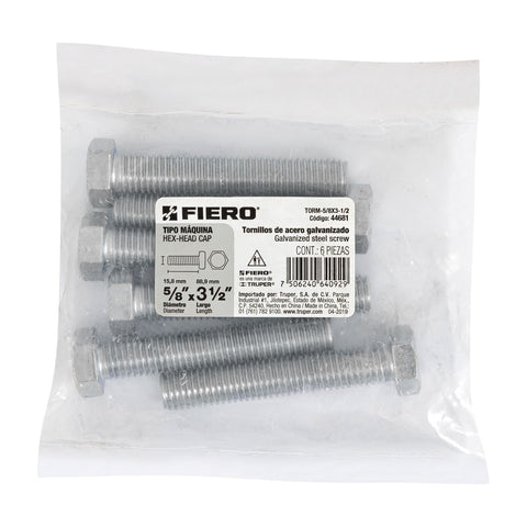 Bolsa con 6 tornillos 5/8' x 3-1/2' tipo máquina, FIERO | TORM-5/8X3-1/2 | 44681