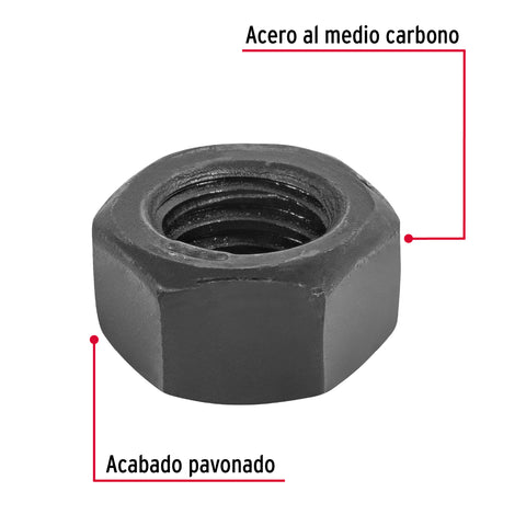 Bolsa con 100 tuercas 3/8' hexagonales pavonadas, grado 5 | TUE5-3/8 | 44697