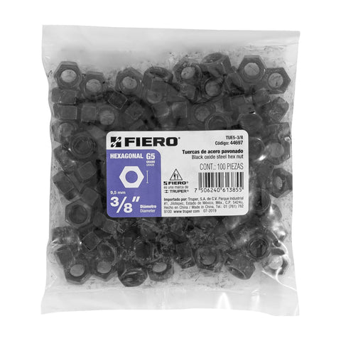 Bolsa con 100 tuercas 3/8' hexagonales pavonadas, grado 5 | TUE5-3/8 | 44697