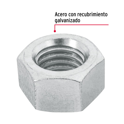 Bolsa con 25 tuercas 5/8' hexagonales de acero galvanizado | TUE-5/8 | 44700