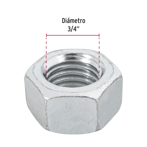 Bolsa con 15 tuercas 3/4' hexagonales de acero galvanizado | TUE-3/4 | 44701